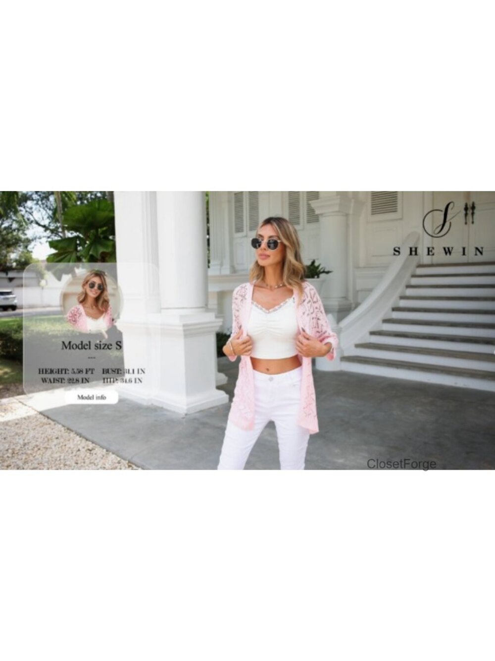 Women's Crochet Open Front Cardigan - Lightweight 3/4 Sleeve Cover Up - Picture 4 of 6